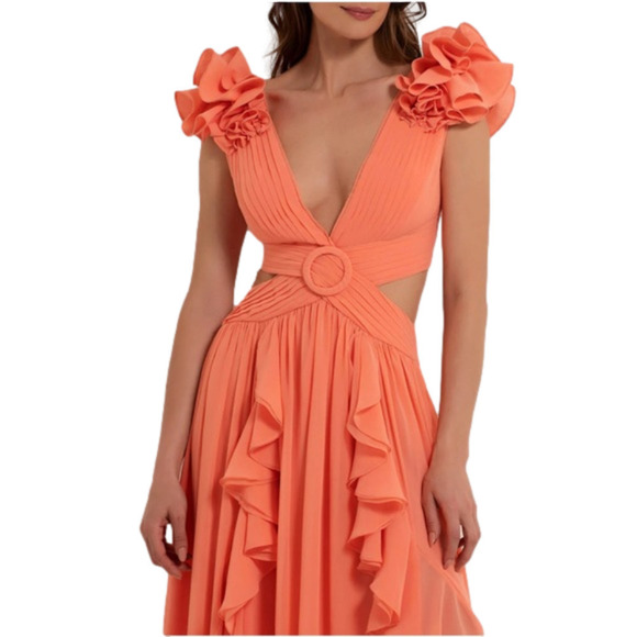 Patbo FLUTTER SLEEVE MAXI DRESS PEACH COLOR SIZE 0 - Picture 3 of 5